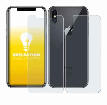 Image de l'appareil Apple iPhone X (Avant+Arrière) avec une grande variété de protections d'écran.