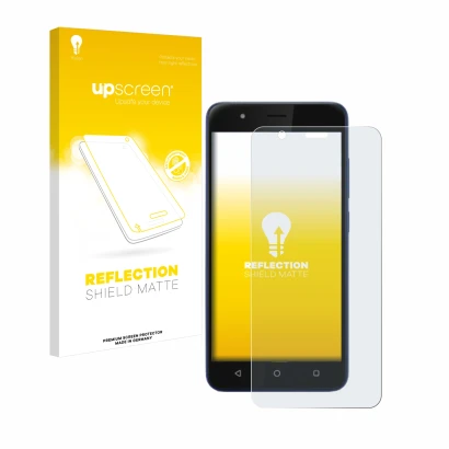 Face avant d’un emballage produit avec le logo de la marque upscreen. À côté, l’appareil Gigaset GS270 plus est représenté ave