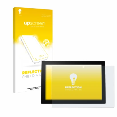 Face avant d’un emballage produit avec le logo de la marque upscreen. À côté, l’appareil Lenovo Ideapad Miix 520 est représent