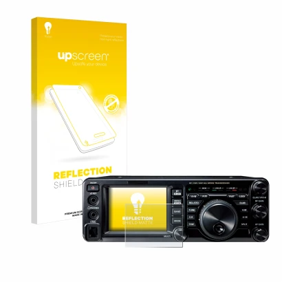 Face avant d’un emballage produit avec le logo de la marque upscreen. À côté, l’appareil Yaesu FT-991A est représenté avec la 