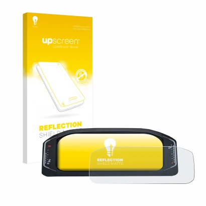 Face avant d’un emballage produit avec le logo de la marque upscreen. À côté, l’appareil Volkswagen Active Info Display T-Roc 