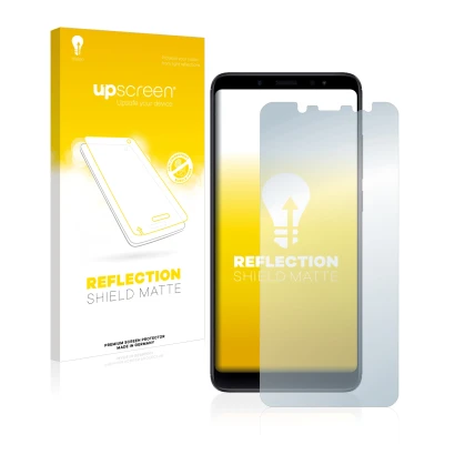 Face avant d’un emballage produit avec le logo de la marque upscreen. À côté, l’appareil Xiaomi Redmi Note 5 est représenté av