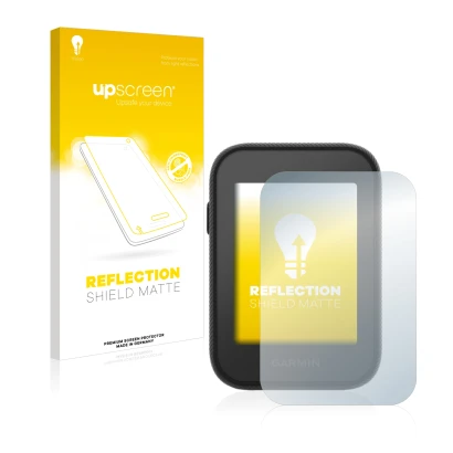 Face avant d’un emballage produit avec le logo de la marque upscreen. À côté, l’appareil Garmin Approach G30 est représenté av