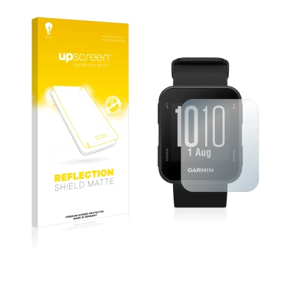 Face avant d’un emballage produit avec le logo de la marque upscreen. À côté, l’appareil Garmin Approach S10 est représenté av