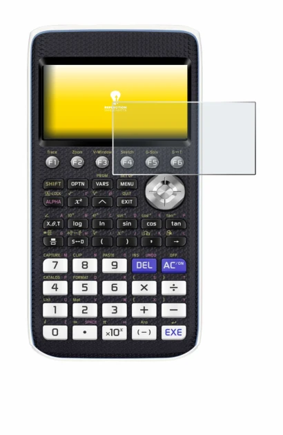 Image de l'appareil Casio FX-CG50 avec une grande variété de protections d'écran.