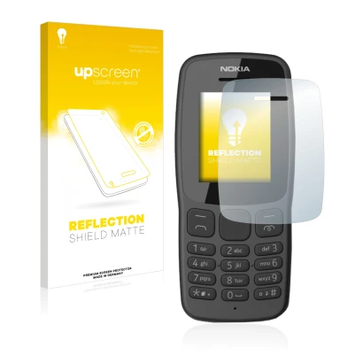 Face avant d’un emballage produit avec le logo de la marque upscreen. À côté, l’appareil Nokia 106 2018 est représenté avec la