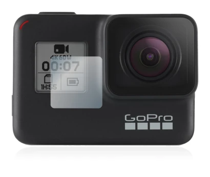 Image de l'appareil GoPro Hero 7 Black (Affichage avant) avec une grande variété de protections d'écran.