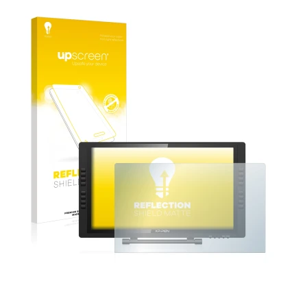 Face avant d’un emballage produit avec le logo de la marque upscreen. À côté, l’appareil XP-Pen Artist 22E Pro est représenté