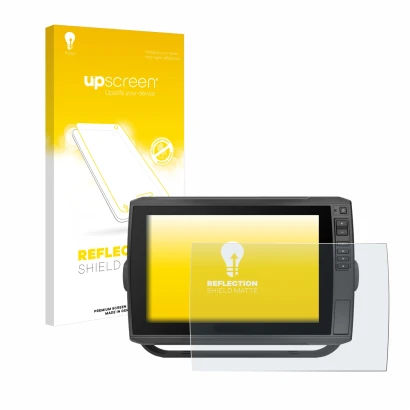 Face avant d’un emballage produit avec le logo de la marque upscreen. À côté, l’appareil Garmin ECHOMAP Ultra 102sv est représ