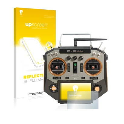 Face avant d’un emballage produit avec le logo de la marque upscreen. À côté, l’appareil FrSky Horus X10 est représenté avec l