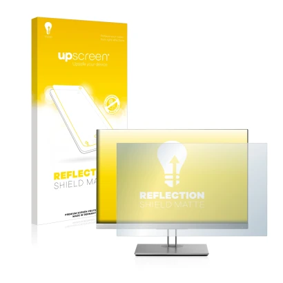 Face avant d’un emballage produit avec le logo de la marque upscreen. À côté, l’appareil HP EliteDisplay E243i est représenté