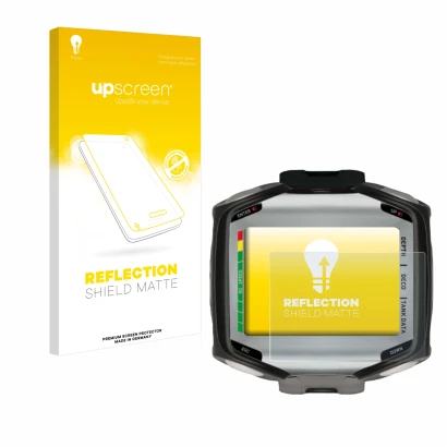 Face avant d’un emballage produit avec le logo de la marque upscreen. À côté, l’appareil Mares Quad est représenté avec la pro