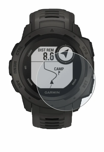 Image de l'appareil Garmin Instinct Tactical Edition avec une grande variété de protections d'écran.