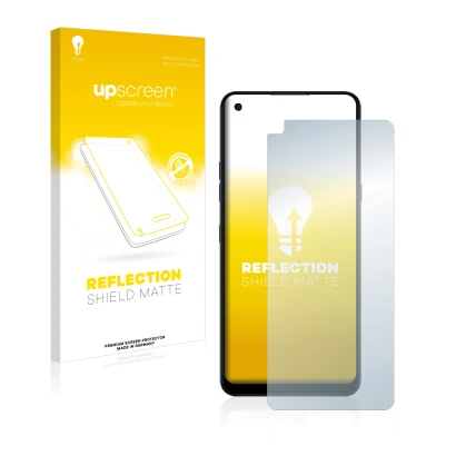 Face avant d’un emballage produit avec le logo de la marque upscreen. À côté, l’appareil LG K51S est représenté avec la protec