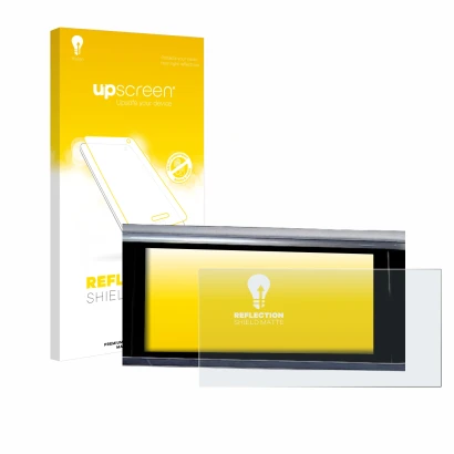 Face avant d’un emballage produit avec le logo de la marque upscreen. À côté, l’appareil Audi A6 2018 MMI Navigation Plus 10.1