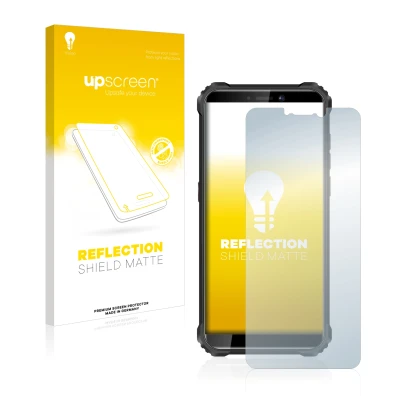 Face avant d’un emballage produit avec le logo de la marque upscreen. À côté, l’appareil Oukitel WP5 est représenté avec la pr