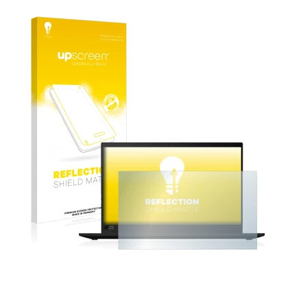 Face avant d’un emballage produit avec le logo de la marque upscreen. À côté, l’appareil Lenovo ThinkPad X1 Carbon (8ème Gen.)