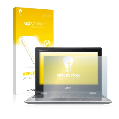 Face avant d’un emballage produit avec le logo de la marque upscreen. À côté, l’appareil Acer Chromebook Spin 311 est représen