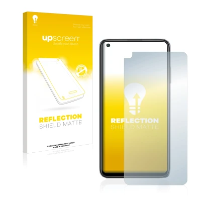 Face avant d’un emballage produit avec le logo de la marque upscreen. À côté, l’appareil Xiaomi Redmi Note 9T 5G est représent
