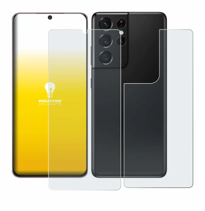 Image de l'appareil Samsung Galaxy S21 Ultra 5G (Avant+Arrière) avec une grande variété de protections d'écran.