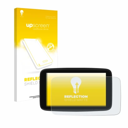 Face avant d’un emballage produit avec le logo de la marque upscreen. À côté, l’appareil TomTom GO Discover 7" est représenté 
