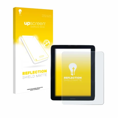 Face avant d’un emballage produit avec le logo de la marque upscreen. À côté, l’appareil Volvo Polestar 2 2021 Infotainment Sy