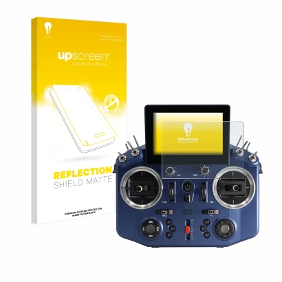 Face avant d’un emballage produit avec le logo de la marque upscreen. À côté, l’appareil FrSky Horus X20 est représenté avec l
