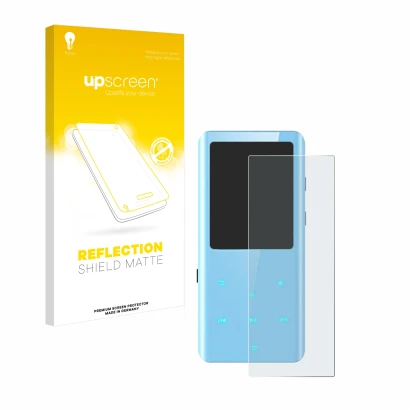 Face avant d’un emballage produit avec le logo de la marque upscreen. À côté, l’appareil AGPtek A19X est représenté avec la pr