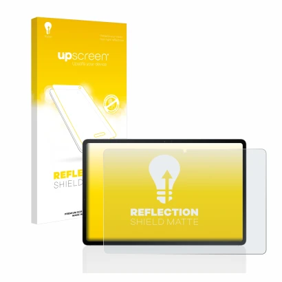 Face avant d’un emballage produit avec le logo de la marque upscreen. À côté, l’appareil Samsung Galaxy Tab S7 FE (en paysage)