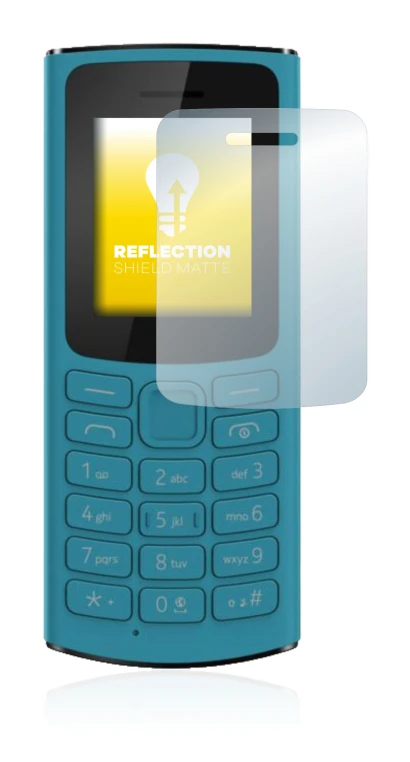 Image de l'appareil Nokia 105 4G 2021 avec une grande variété de protections d'écran.