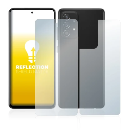 Image de l'appareil Samsung Galaxy A52s 5G (Avant+Arrière) avec une grande variété de protections d'écran.