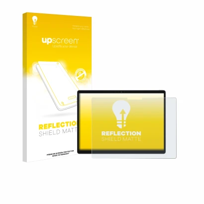 Face avant d’un emballage produit avec le logo de la marque upscreen. À côté, l’appareil Dell Latitude 7320 Detachable est rep