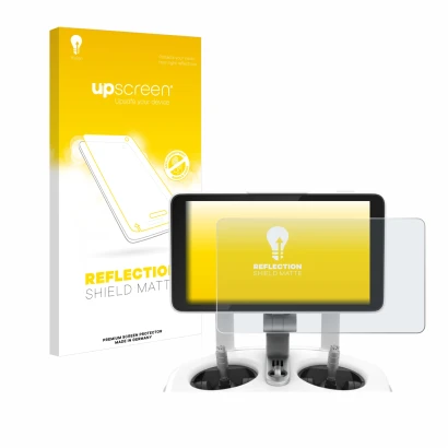 Face avant d’un emballage produit avec le logo de la marque upscreen. À côté, l’appareil DJI Phantom 4 Pro+/Adv+ 5.5" est repr