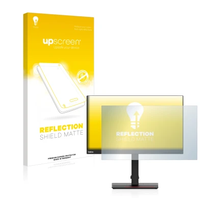 Face avant d’un emballage produit avec le logo de la marque upscreen. À côté, l’appareil Lenovo ThinkVision T24i-2L est représ