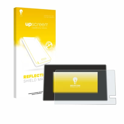 Face avant d’un emballage produit avec le logo de la marque upscreen. À côté, l’appareil Renault Trafic 2021 Easy Link 8" est 