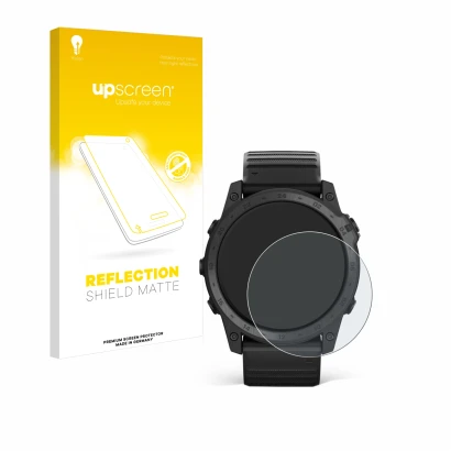 Face avant d’un emballage produit avec le logo de la marque upscreen. À côté, l’appareil Garmin Tactix 7 Pro est représenté av