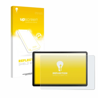 Face avant d’un emballage produit avec le logo de la marque upscreen. À côté, l’appareil Lenovo Tab M10 Plus (3ème Gen.) est r