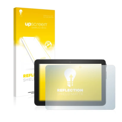 Face avant d’un emballage produit avec le logo de la marque upscreen. À côté, l’appareil Amazon Fire 7 2022 est représenté ave