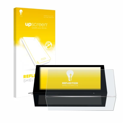 Face avant d’un emballage produit avec le logo de la marque upscreen. À côté, l’appareil Peugeot 308 2022 Infotainment System 