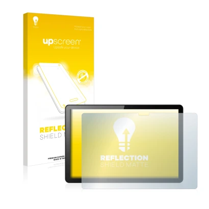 Face avant d’un emballage produit avec le logo de la marque upscreen. À côté, l’appareil Lenovo Tab M10 (3ème Gen.) est représ