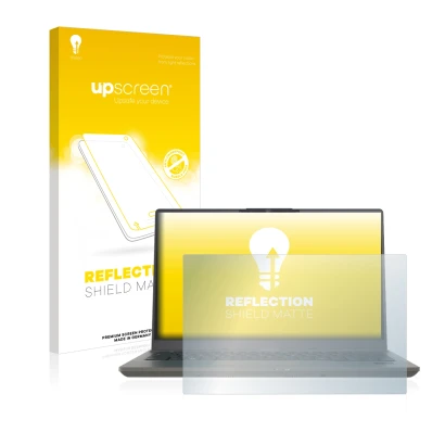 Face avant d’un emballage produit avec le logo de la marque upscreen. À côté, l’appareil Fujitsu Lifebook U7411 est représenté