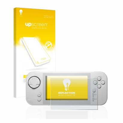 Face avant d’un emballage produit avec le logo de la marque upscreen. À côté, l’appareil Evercade EXP est représenté avec la p