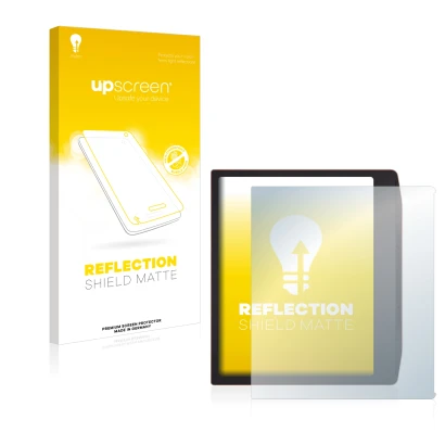 Face avant d’un emballage produit avec le logo de la marque upscreen. À côté, l’appareil PocketBook Era est représenté avec la