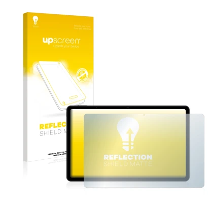 Face avant d’un emballage produit avec le logo de la marque upscreen. À côté, l’appareil Xiaomi Redmi Pad (en paysage) est rep