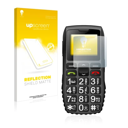 Face avant d’un emballage produit avec le logo de la marque upscreen. À côté, l’appareil artfone C1 + est représenté avec la p