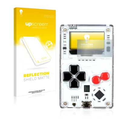 Face avant d’un emballage produit avec le logo de la marque upscreen. À côté, l’appareil Arduboy FX est représenté avec la pro