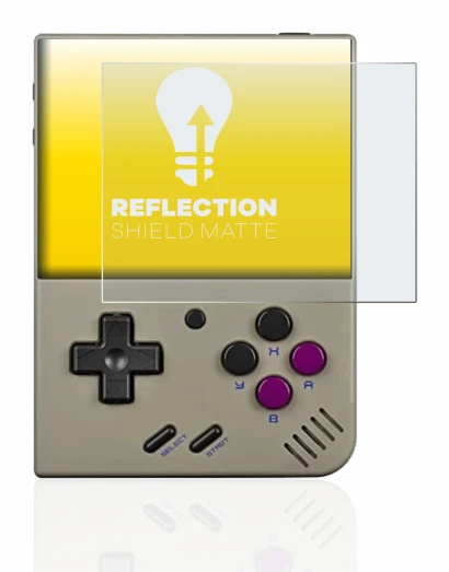 Image de l'appareil Miyoo Mini Plus avec une grande variété de protections d'écran.