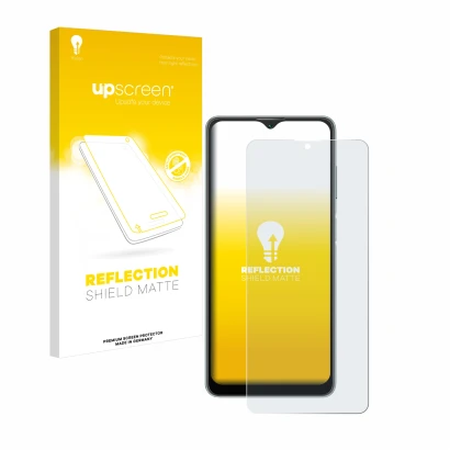 Face avant d’un emballage produit avec le logo de la marque upscreen. À côté, l’appareil Blackview A53 est représenté avec la