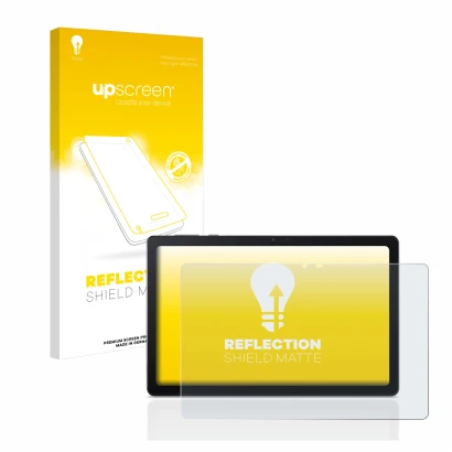 Face avant d’un emballage produit avec le logo de la marque upscreen. À côté, l’appareil Acer Iconia Tab P10 est représenté av