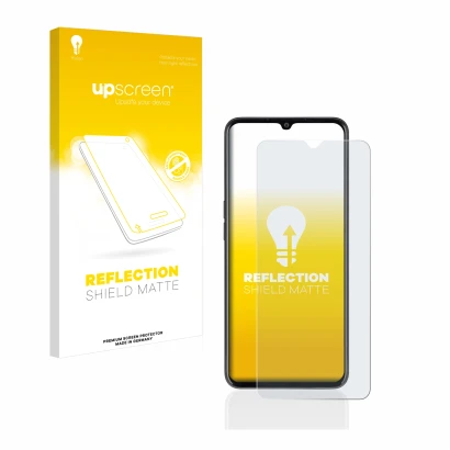 Face avant d’un emballage produit avec le logo de la marque upscreen. À côté, l’appareil Oppo A77 5G est représenté avec la pr